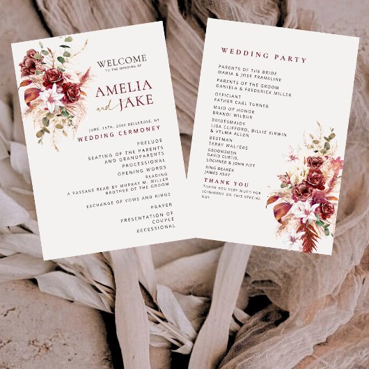 Elegant Floral Burgundy & Blush Boho Wedding  Fächer