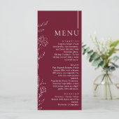 Elegant Floral Burgundy Formal Wedding Dinner Menükarte (Stehend Vorderseite)