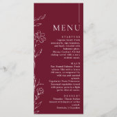 Elegant Floral Burgundy Formal Wedding Dinner Menükarte (Vorderseite)