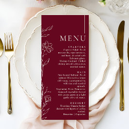 Elegant Floral Burgundy Formal Wedding Dinner Menükarte