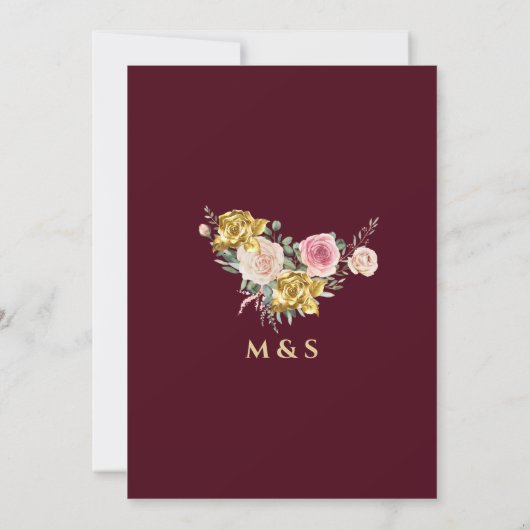 Elegant Floral Burgundy Gold Eukalyptus Wedding Save The Date (Rückseite)