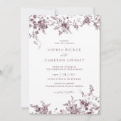 Elegant floral Burgundy Merlot Vintage Wedding Einladung (Vorderseite)