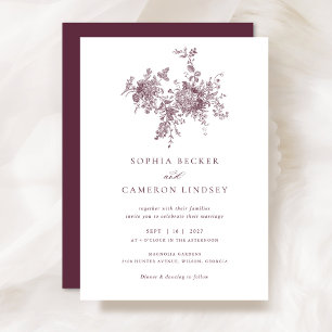Elegant floral Burgundy Merlot Vintage Wedding Einladung