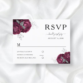 Elegant floral Burgundy Peonies Wedding RSVP Postkarte