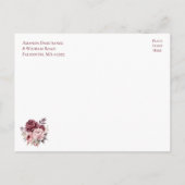 Elegant floral Burgundy Peony Just Married Wedding Ankündigungspostkarte (Rückseite)
