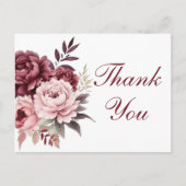 Elegant Floral Burgundy Peony Wedding Vielen Dank Postkarte (Vorderseite)