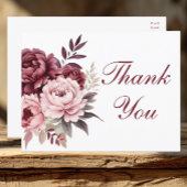 Elegant Floral Burgundy Peony Wedding Vielen Dank Postkarte