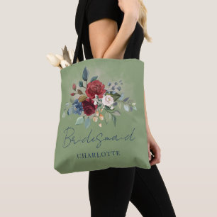 Elegant Floral Burgundy Script Wedding Bridesmaid Tasche