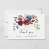 Elegant floral Burgundy Script Wedding Vielen Dank Mitteilungskarte (Vorderseite)