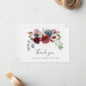 Elegant floral Burgundy Script Wedding Vielen Dank Mitteilungskarte (Vorderseite/Rückseite Beispiel)