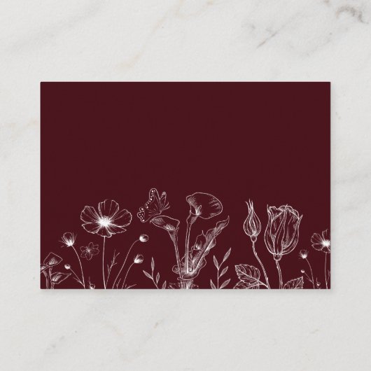 Elegant Floral Burgundy Wedding Details QR Code  Begleitkarte (Rückseite)