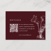 Elegant Floral Burgundy Wedding Details QR Code  Begleitkarte (Vorderseite)