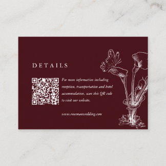 Elegant Floral Burgundy Wedding Details QR Code Begleitkarte