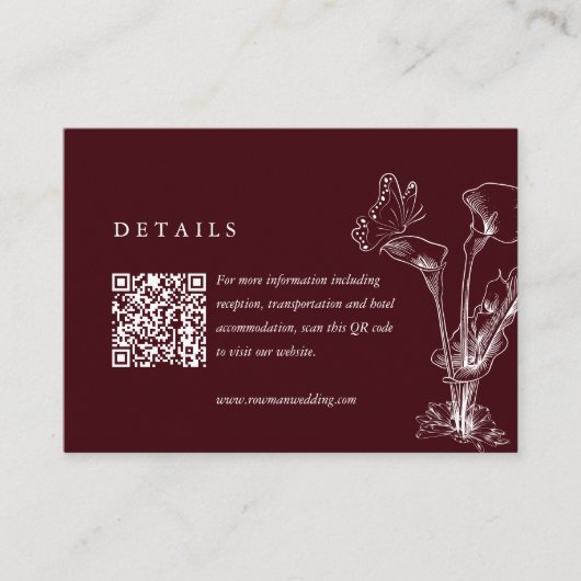 Elegant Floral Burgundy Wedding Details QR Code  Begleitkarte (Vorderseite)