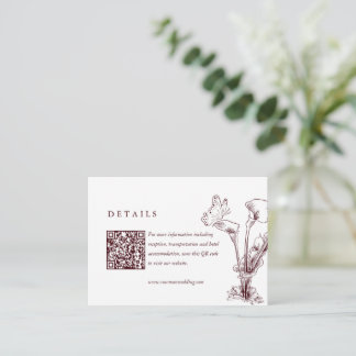 Elegant Floral Burgundy Wedding Details QR Code Begleitkarte