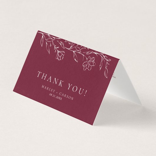 Elegant Floral Burgundy Wedding Folded Thank You (Vorderseite)