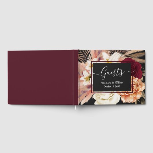 Elegant Floral Burgundy Wedding Gästebuch (Voll)