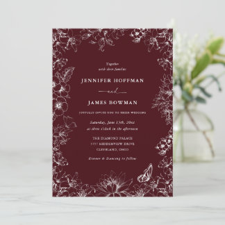 Elegant Floral Burgundy Wedding Invitation Einladung