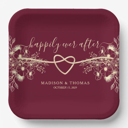Elegant Floral Burgundy Wedding Pappteller (Vorderseite)