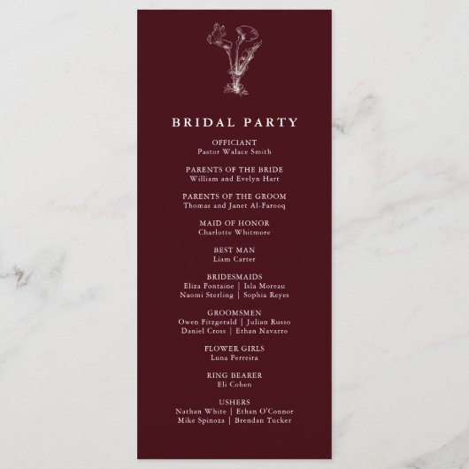 Elegant Floral Burgundy Wedding  Programm (Rückseite)