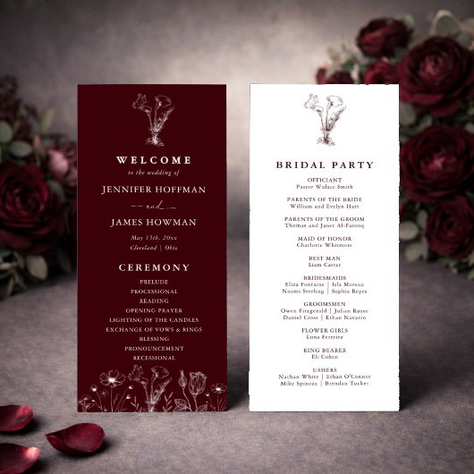 Elegant Floral Burgundy Wedding  Programm