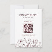 Elegant Floral Burgundy Wedding QR Code RSVP Karte (Vorderseite)