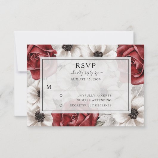 Elegant floral Burgundy Wedding RSVP Einladung (Vorderseite)