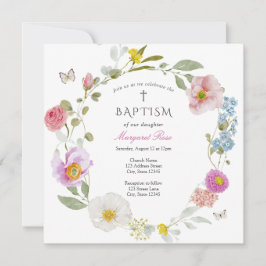 Elegant Floral Butterfly Baptism Invitation Einladung
