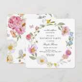 Elegant Floral Butterfly Birthday Invitation Einladung (Vorne/Hinten)