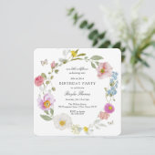 Elegant Floral Butterfly Birthday Invitation Einladung (Stehend Vorderseite)