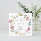 Elegant Floral Butterfly Communion Invitation Einladung (Stehend Vorderseite)