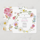 Elegant Floral Butterfly Communion Invitation Einladung (Vorne/Hinten)