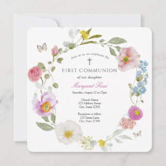 Elegant Floral Butterfly Communion Invitation Einladung