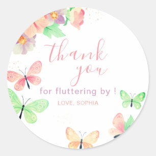 Elegant Floral Butterfly Geburtstag Runder Aufkleber