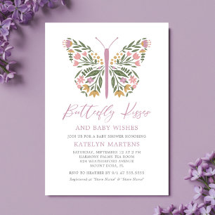 Elegant Floral Butterfly Kisses Baby Shower Einladung