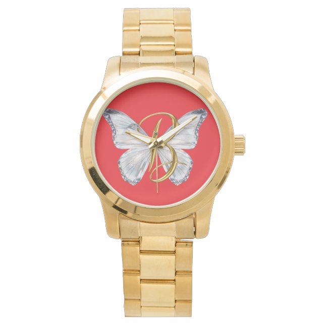 Elegant Floral Butterfly Letter B - Artistic Monog Armbanduhr (Vorderseite)