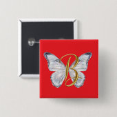 Elegant Floral Butterfly Letter B - Artistic Monog Button (Vorne & Hinten)
