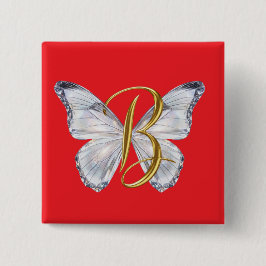 Elegant Floral Butterfly Letter B - Artistic Monog Button