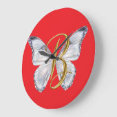 Elegant Floral Butterfly Letter B - Artistic Monog Große Wanduhr (Winkel)