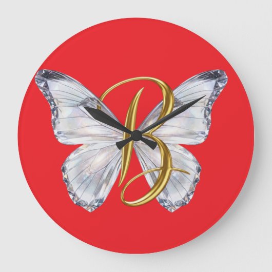 Elegant Floral Butterfly Letter B - Artistic Monog Große Wanduhr (Vorderseite)