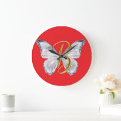 Elegant Floral Butterfly Letter B - Artistic Monog Große Wanduhr (Zuhause)
