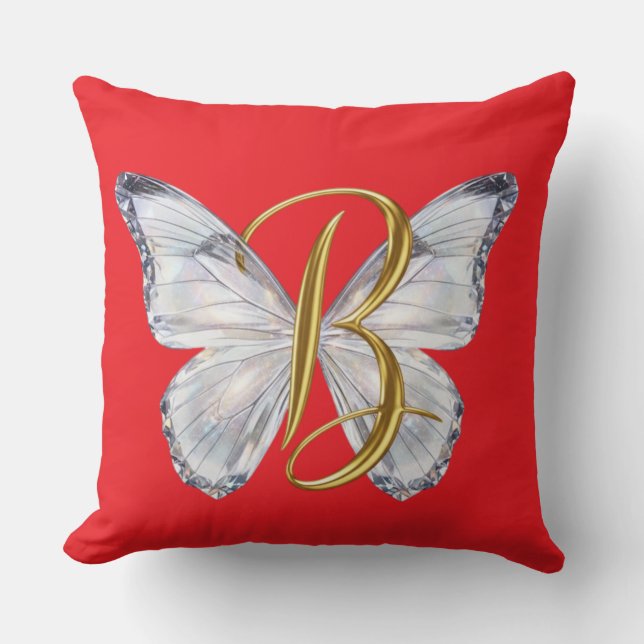 Elegant Floral Butterfly Letter B - Artistic Monog Kissen (Vorderseite)