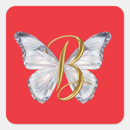 Elegant Floral Butterfly Letter B - Artistic Monog Quadratischer Aufkleber