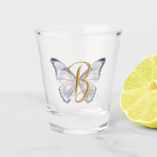 Elegant Floral Butterfly Letter B - Artistic Monog Schnapsglas (Vorderseite)
