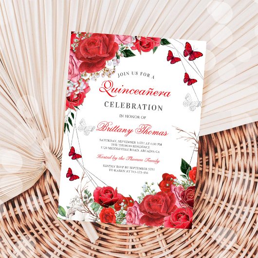 Elegant Floral Butterfly Quinceañera Invitation Einladung