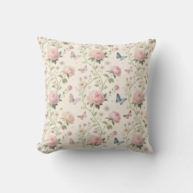 Elegant Floral & Butterfly Throw Pillow Kissen (Vorderseite)