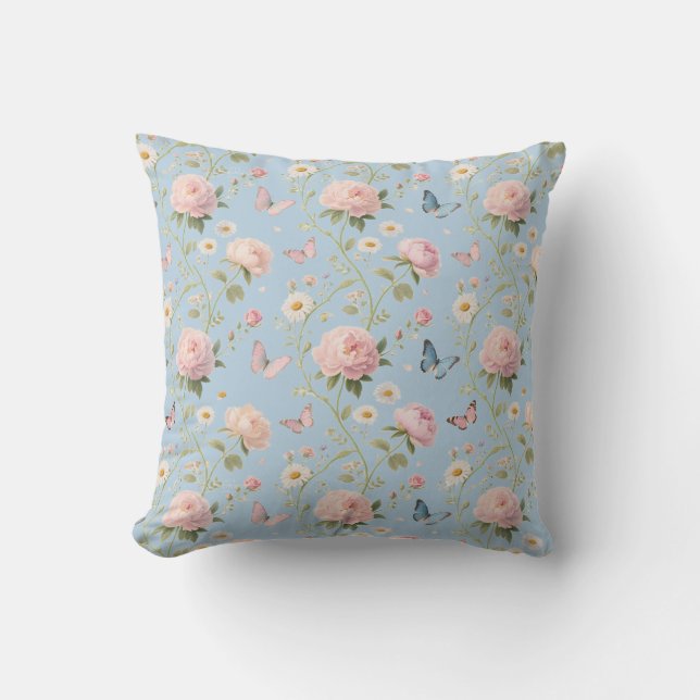 Elegant Floral & Butterfly Throw Pillow Kissen (Vorderseite)