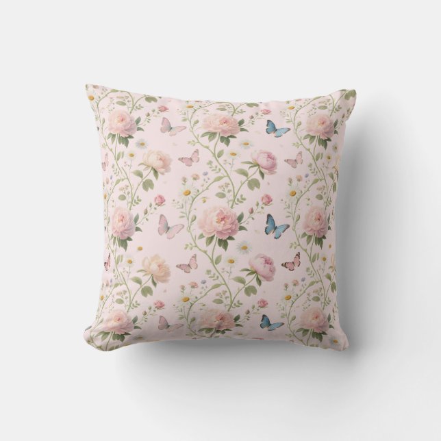 Elegant Floral & Butterfly Throw Pillow Kissen (Vorderseite)