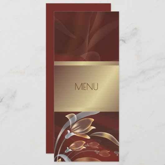 Elegant Floral Caoba | Gold Menu Cards Menükarte (Vorne/Hinten)