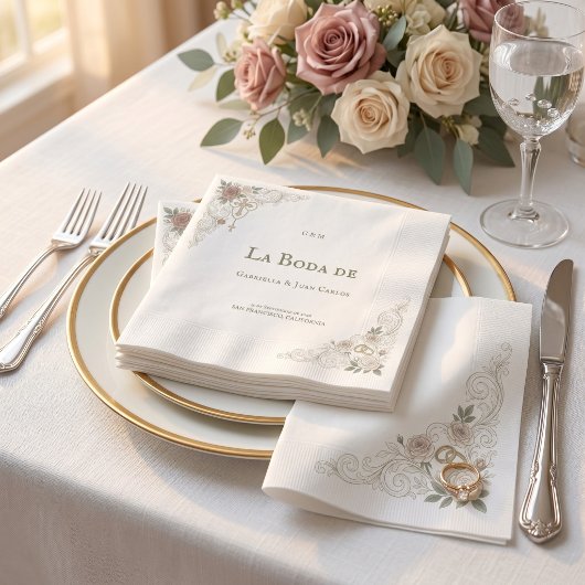 Elegant Floral Catolic Cross La Boda De Serviette